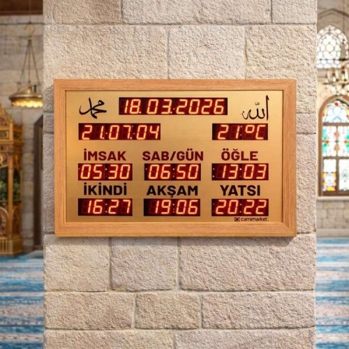 Dijital Cami Saati 60x40 cm – Kumandalı Yan Tasarım